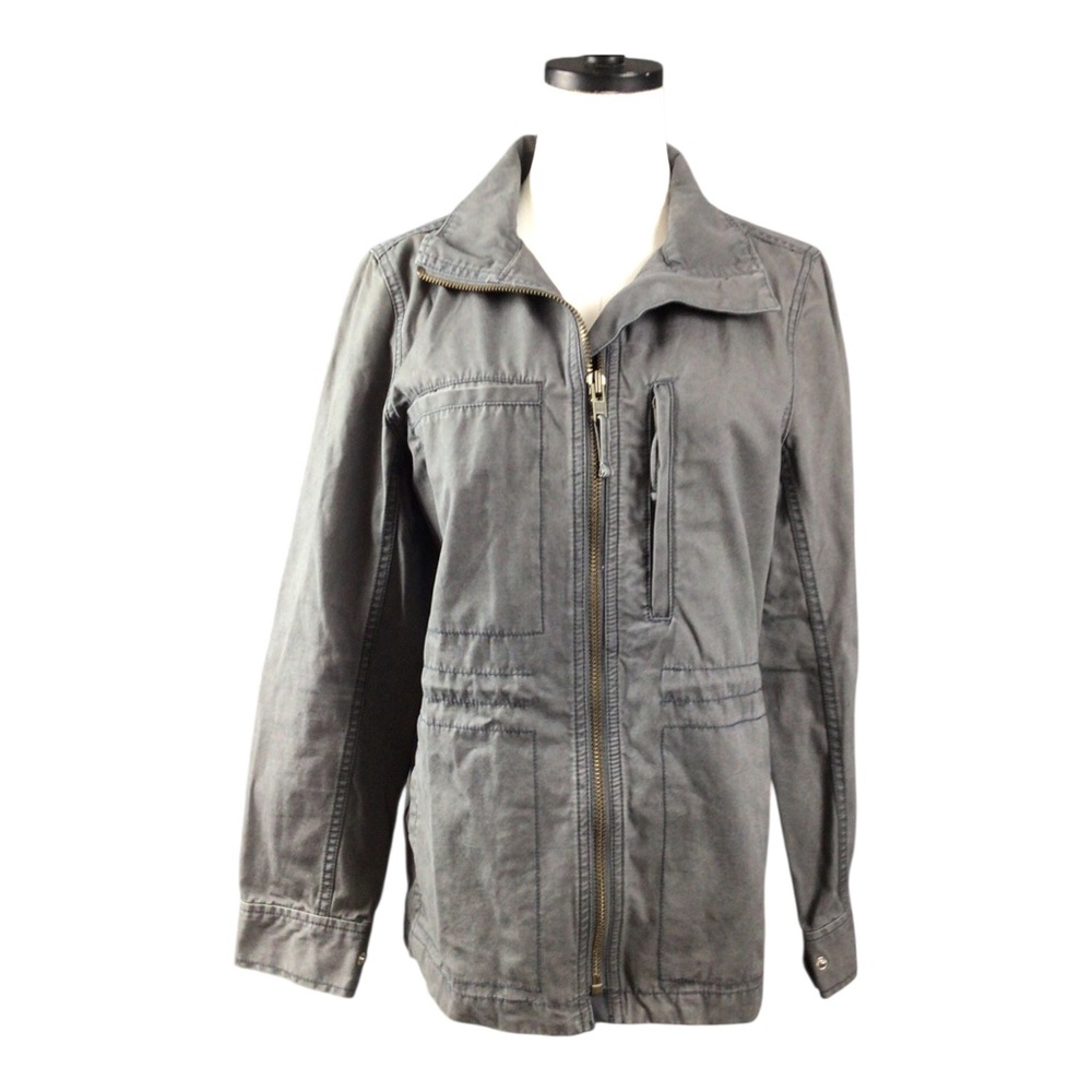 Madewell Womens Gray Zip-Front Utility Jacket Large Drawstring Waist